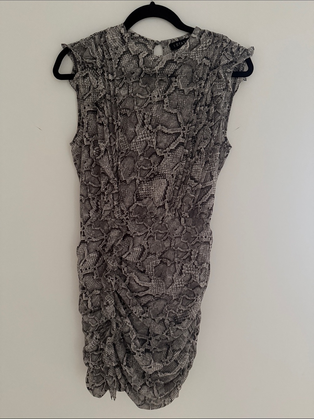 Beautiful 1. State Gray Snake-Print Ruched Sleeveless Dress